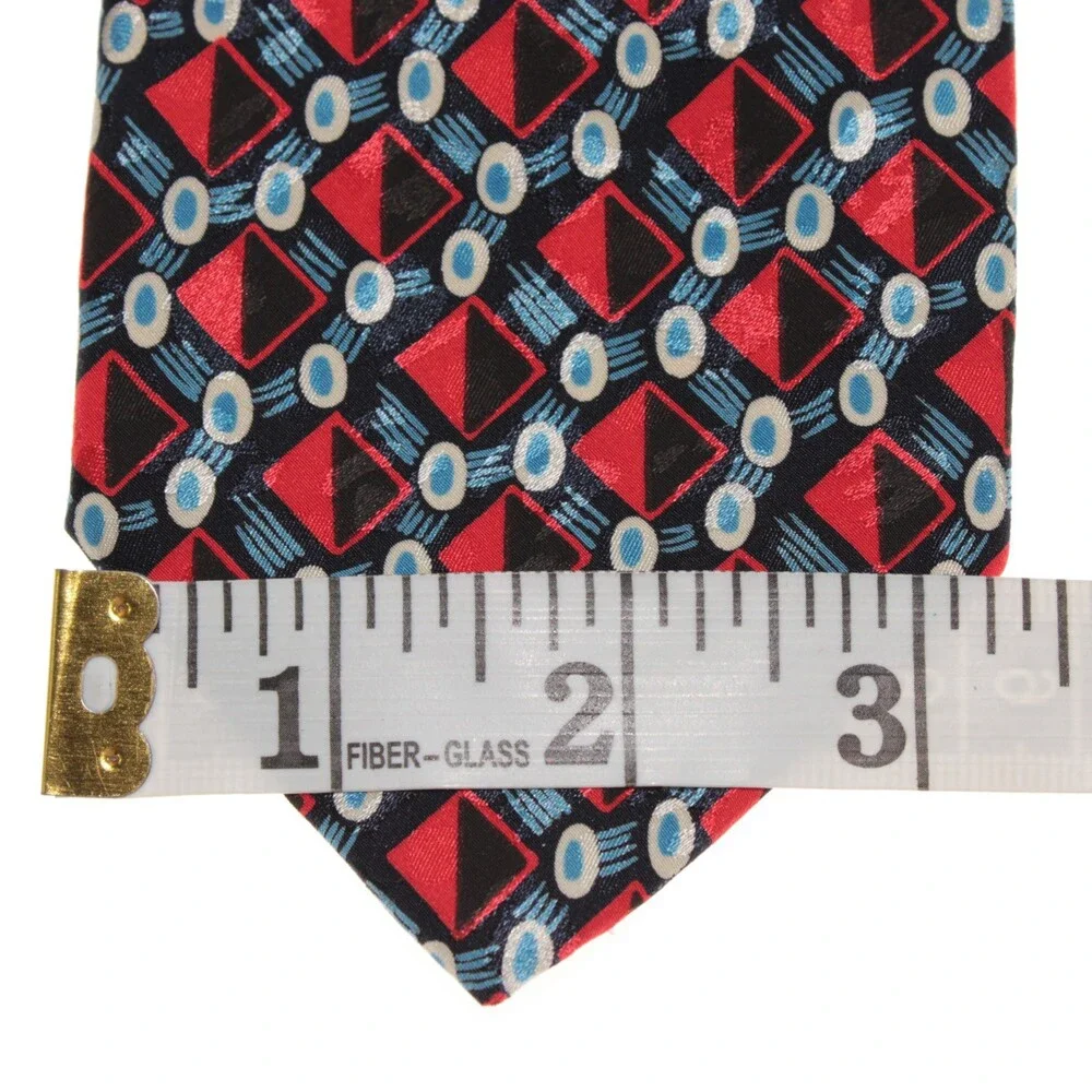 Italo Ferretti NWT Neck Tie in Red / Blue / Black Geometric Print 100% Silk